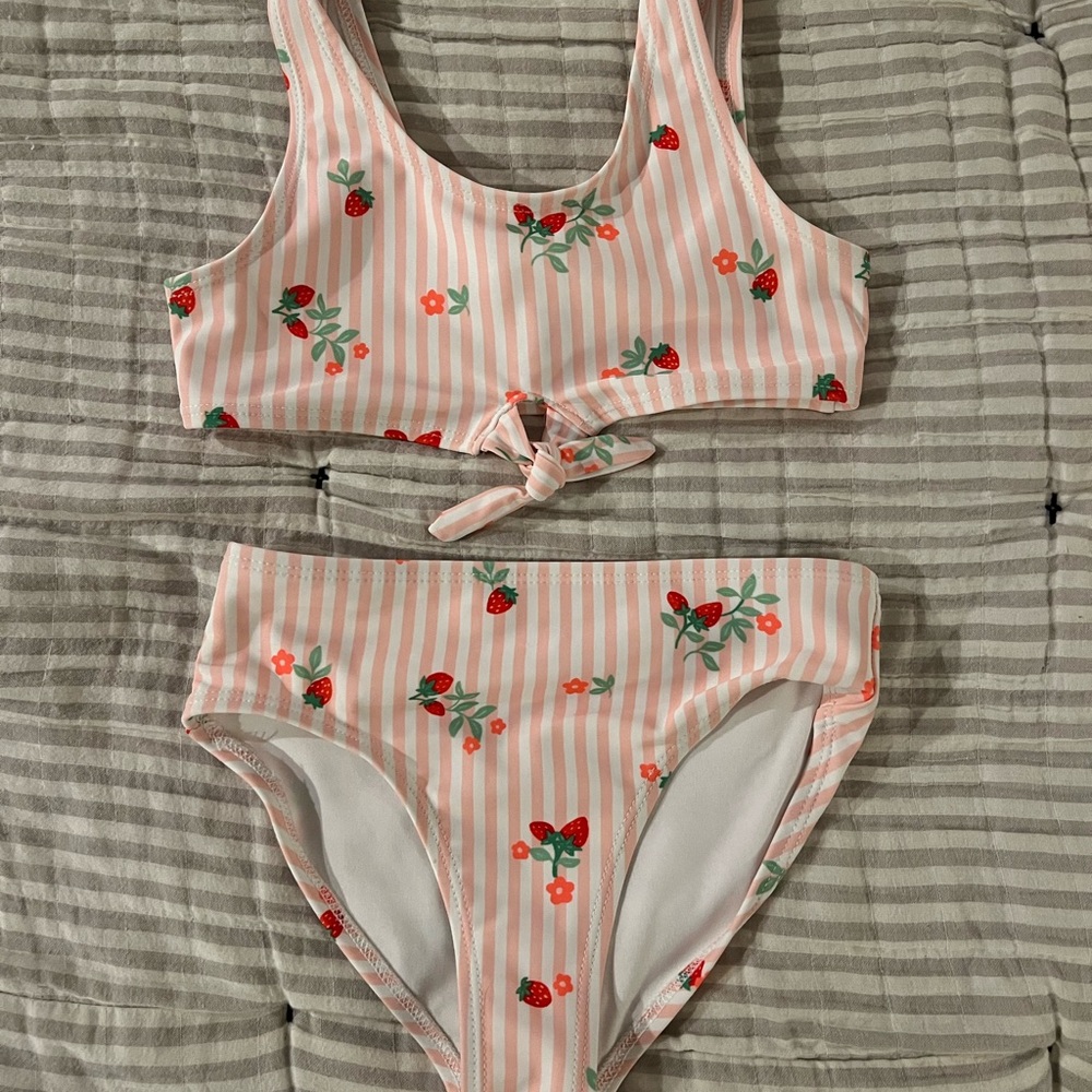 Old Navy Pink and White Striped Strawberry Bikini